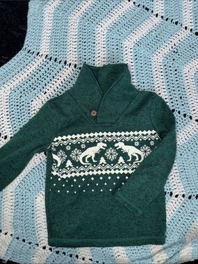 jumping beans Forest Green Dinosaur Fair Isle Shawl Collar Sweater